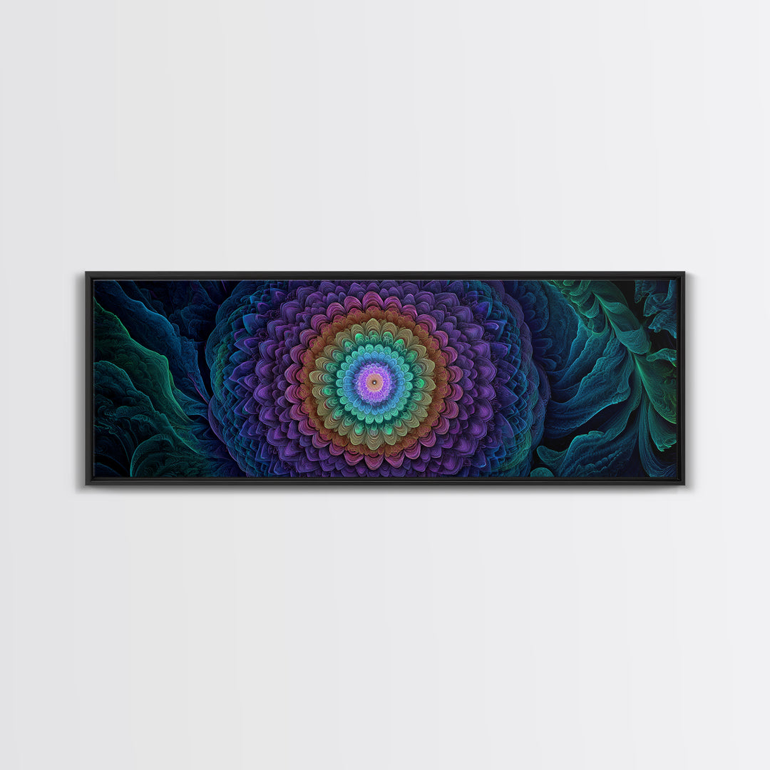Rainbow Mandala Flower Fractal Wall Art, Spiritual Psychedelic Canvas Print, Boho Meditation Decor, Colorful Zen Gift Idea