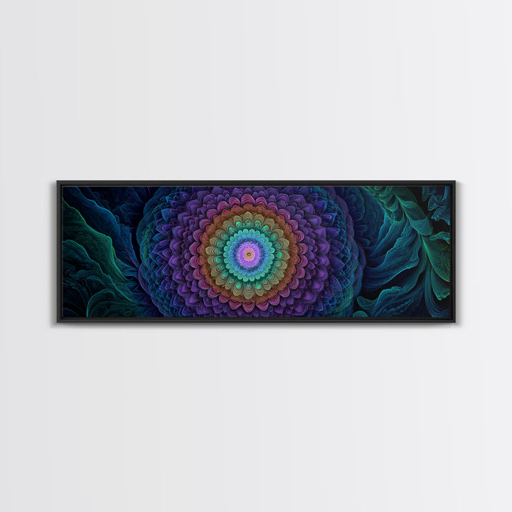 Rainbow Mandala Flower Fractal Wall Art, Spiritual Psychedelic Canvas Print, Boho Meditation Decor, Colorful Zen Gift Idea