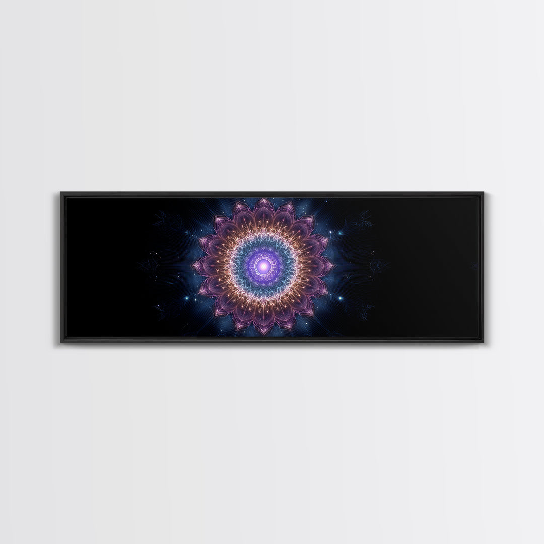 Glowing Purple Mandala Cosmic Wall Art, Celestial Abstract Canvas Print, Spiritual Decor, Meditation Room Art Gift For Her