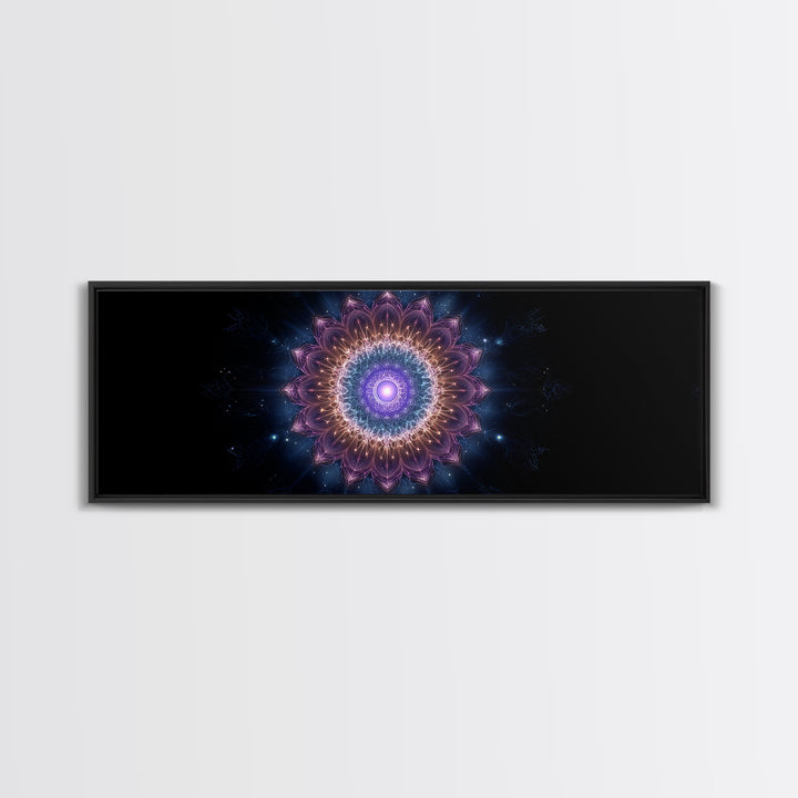 Glowing Purple Mandala Cosmic Wall Art, Celestial Abstract Canvas Print, Spiritual Decor, Meditation Room Art Gift For Her