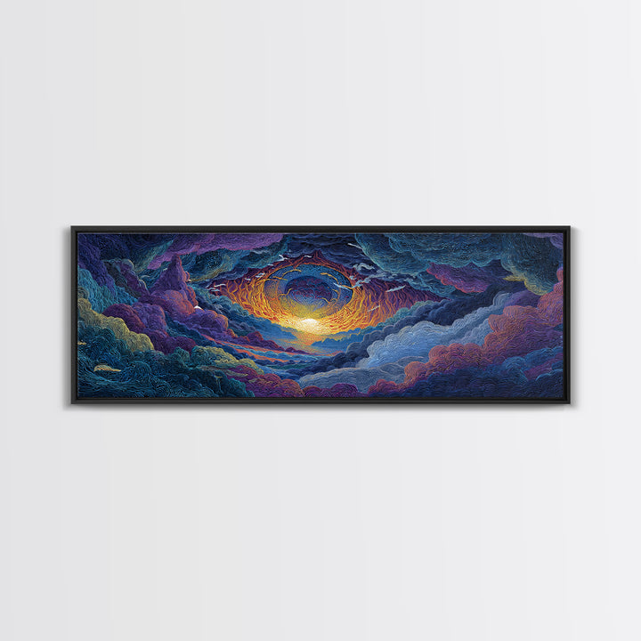 Textured Celestial Eye Sunset Wall Art, Cosmic Abstract Landscape Canvas, Colorful Spiritual Decor, Large Statement Art Print