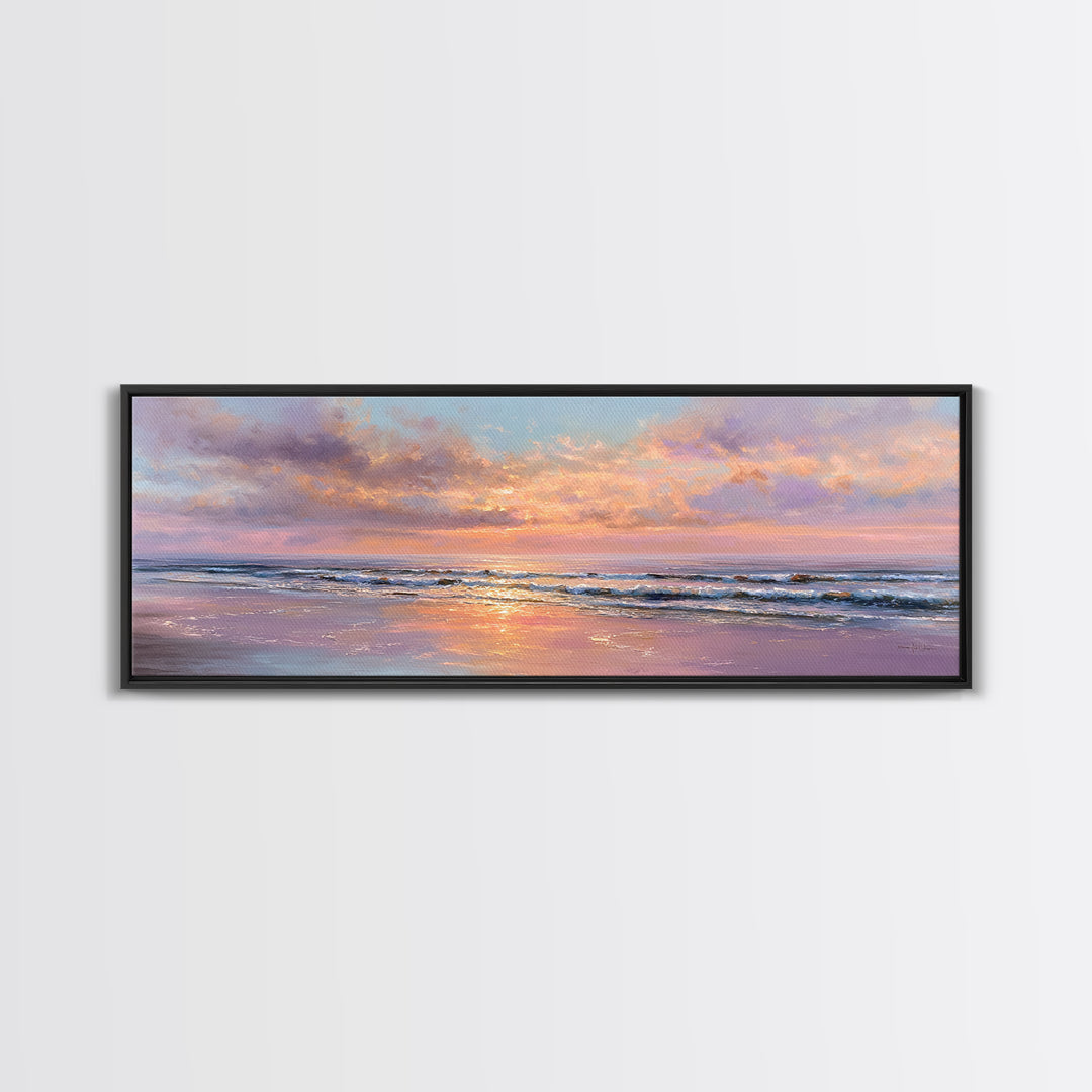 Pastel Ocean Sunset Canvas Print, Romantic Seascape Painting, Coastal Wall Art, Serene Beach House Living Room Decor Gift