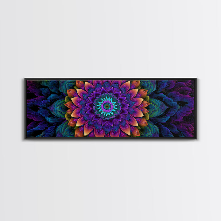 Vibrant Fractal Mandala Flower Canvas Print, Psychedelic Wall Art, Colorful Spiritual Decor, Meditation Room Art, Yoga Studio