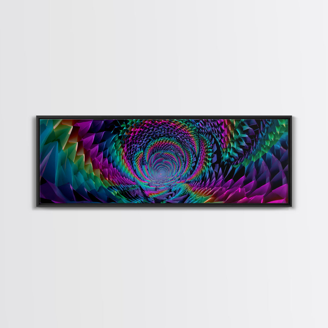 Rainbow Crystal Vortex Tunnel With Geometric Depth Canvas Print, Psychedelic Wall Art For Modern Abstract Home Decor And Office Decor