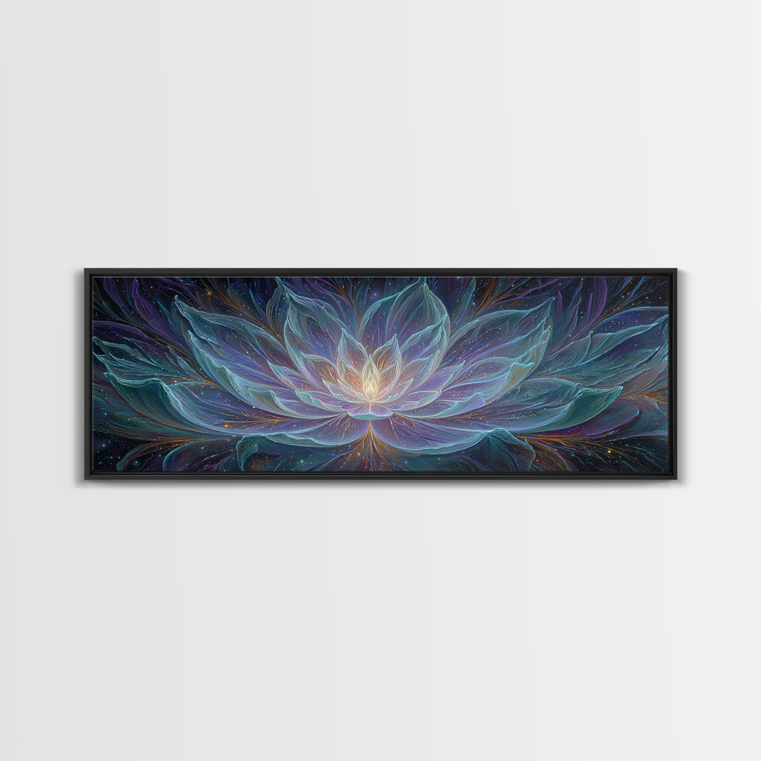 Luminous Cosmic Lotus Canvas Print, Celestial Flower, Meditation Room Art, Spiritual Wall Decor, Yoga Studio Decor Gift Idea