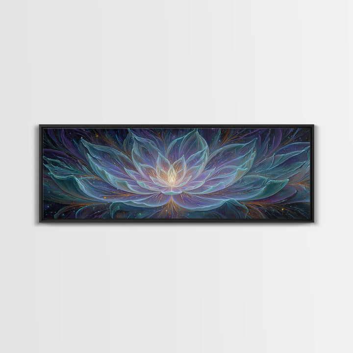 Luminous Cosmic Lotus Canvas Print, Celestial Flower, Meditation Room Art, Spiritual Wall Decor, Yoga Studio Decor Gift Idea