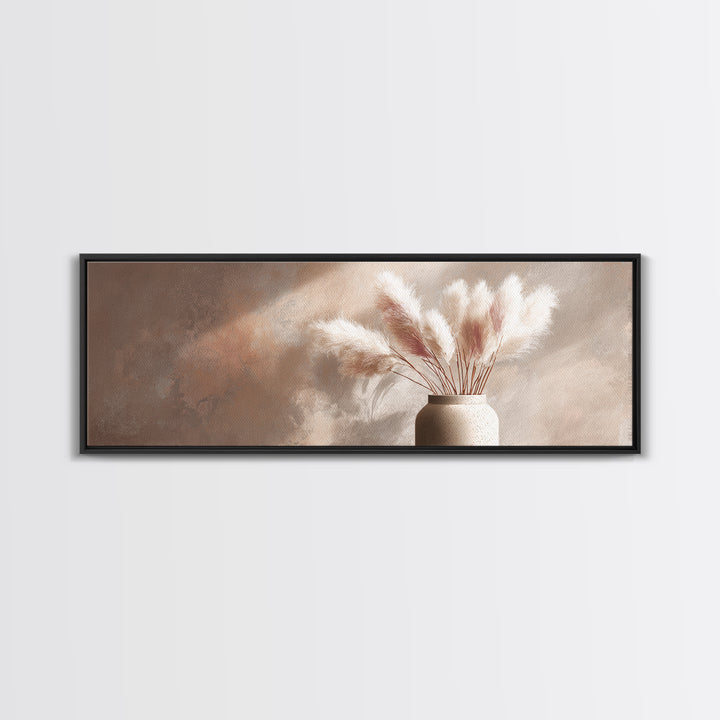 Neutral Pampas Grass Vase Framed Canvas Print, Beige Minimalist Wall Art, Japandi Home Decor, Modern Living Room Decor Print