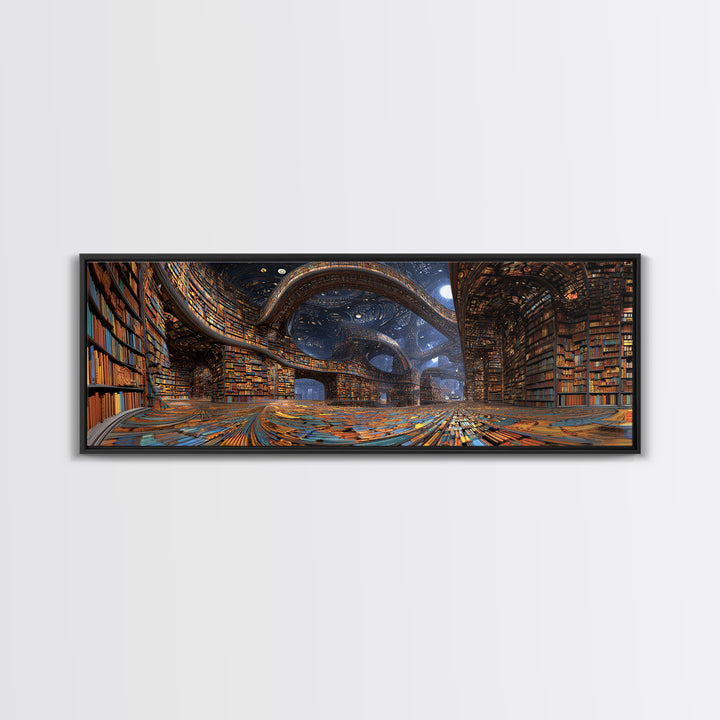 Grand Surreal Library Wall Art, Magical Bookshelves, Dark Academia Decor, Book Lover Gift, Home Office Wall Decor Art Print