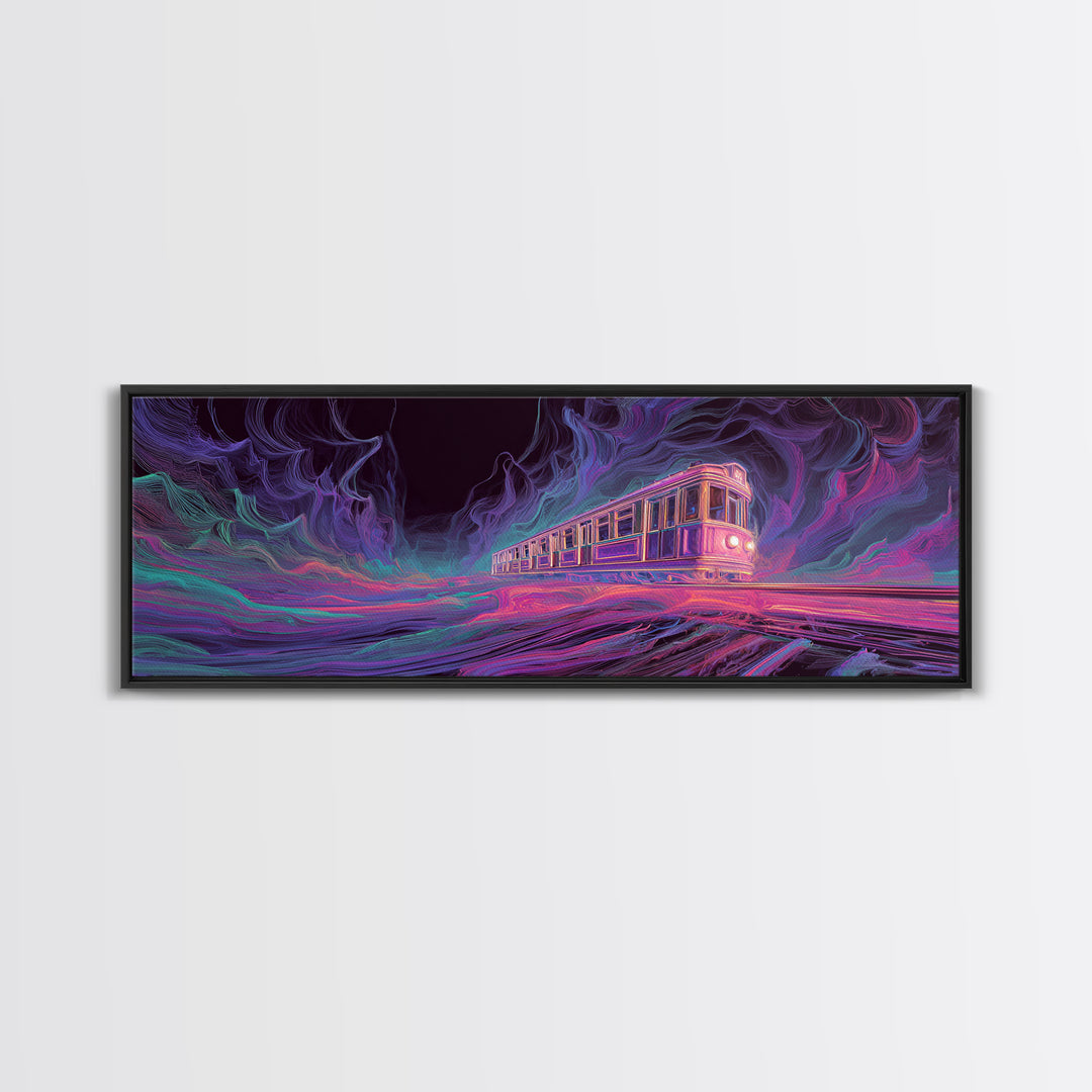 Neon Ghost Train Canvas Print, Cyberpunk Subway, Futuristic Urban Wall Decor, Gaming Room Decor, Sci Fi Modern Wall Art Gift