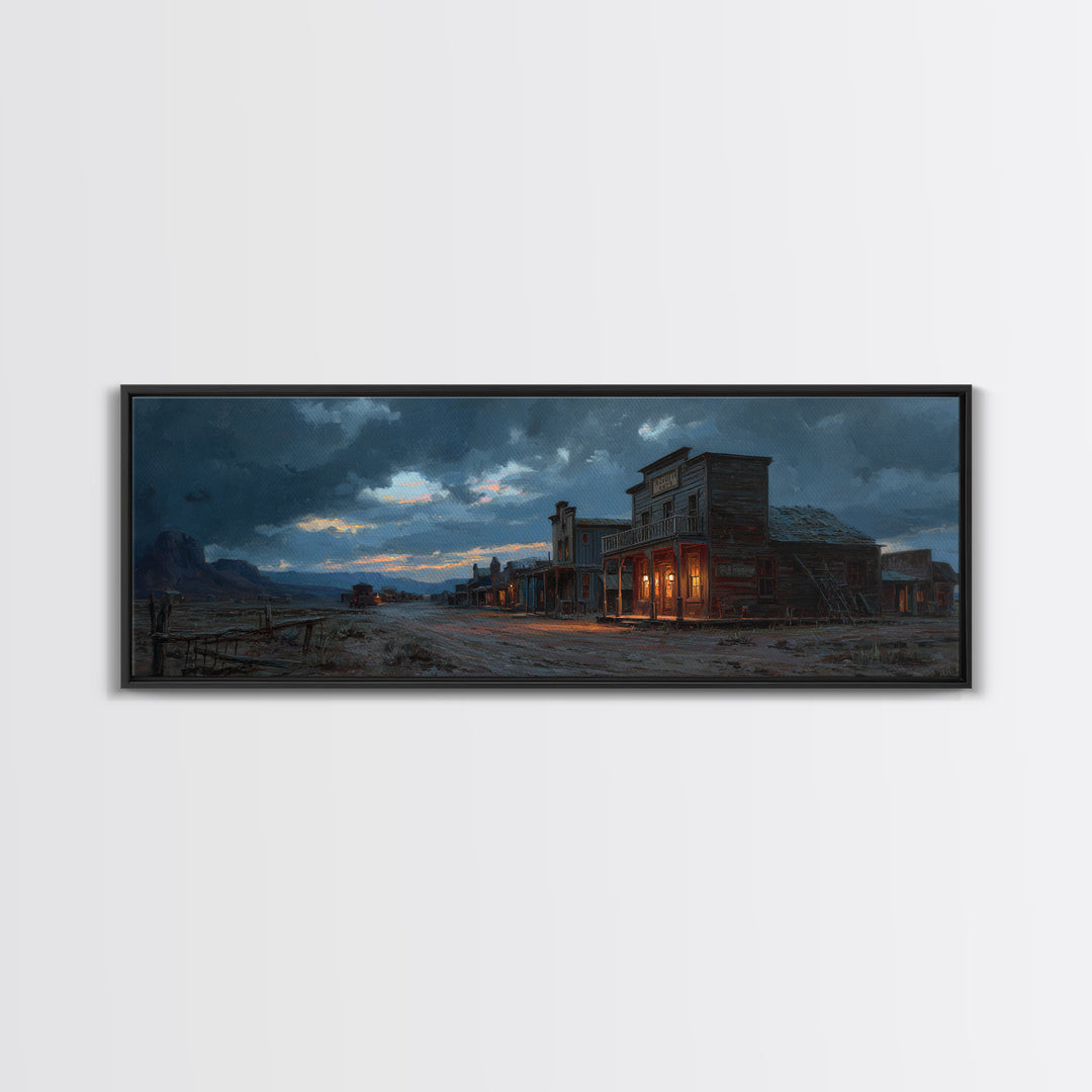 Stormy Western Ghost Town Wall Art, Moody Frontier Street Canvas, Rustic Cowboy Decor, Man Cave Print, Large Wall Decor For Him