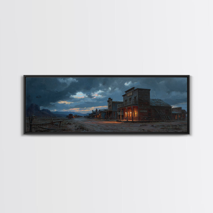 Stormy Western Ghost Town Wall Art, Moody Frontier Street Canvas, Rustic Cowboy Decor, Man Cave Print, Large Wall Decor For Him