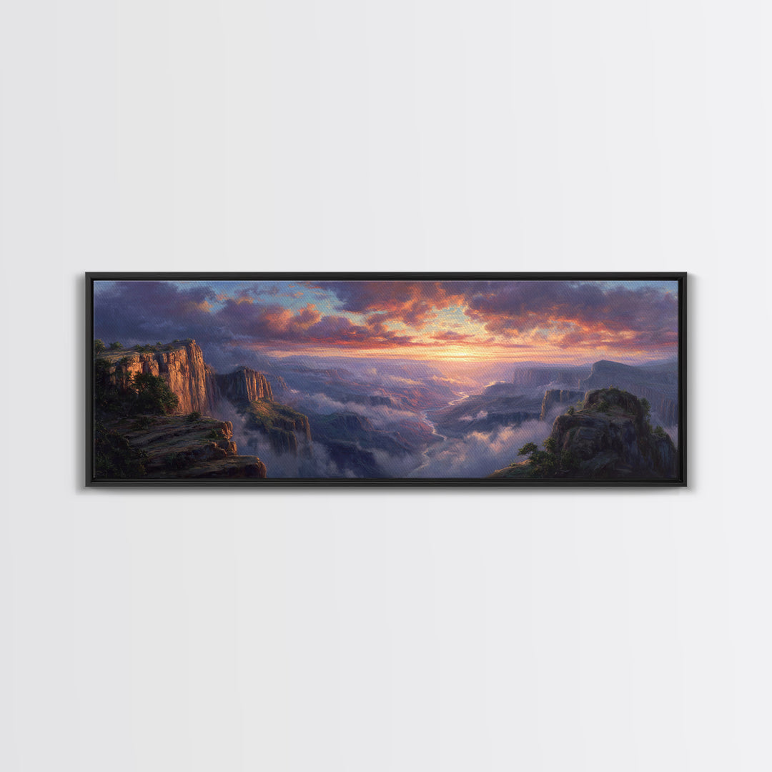 Grand Canyon Sunset Vista Wall Art, Panoramic Landscape Painting, Large Wall Art, Nature Wall Decor, Living Room Decor, Home Decor