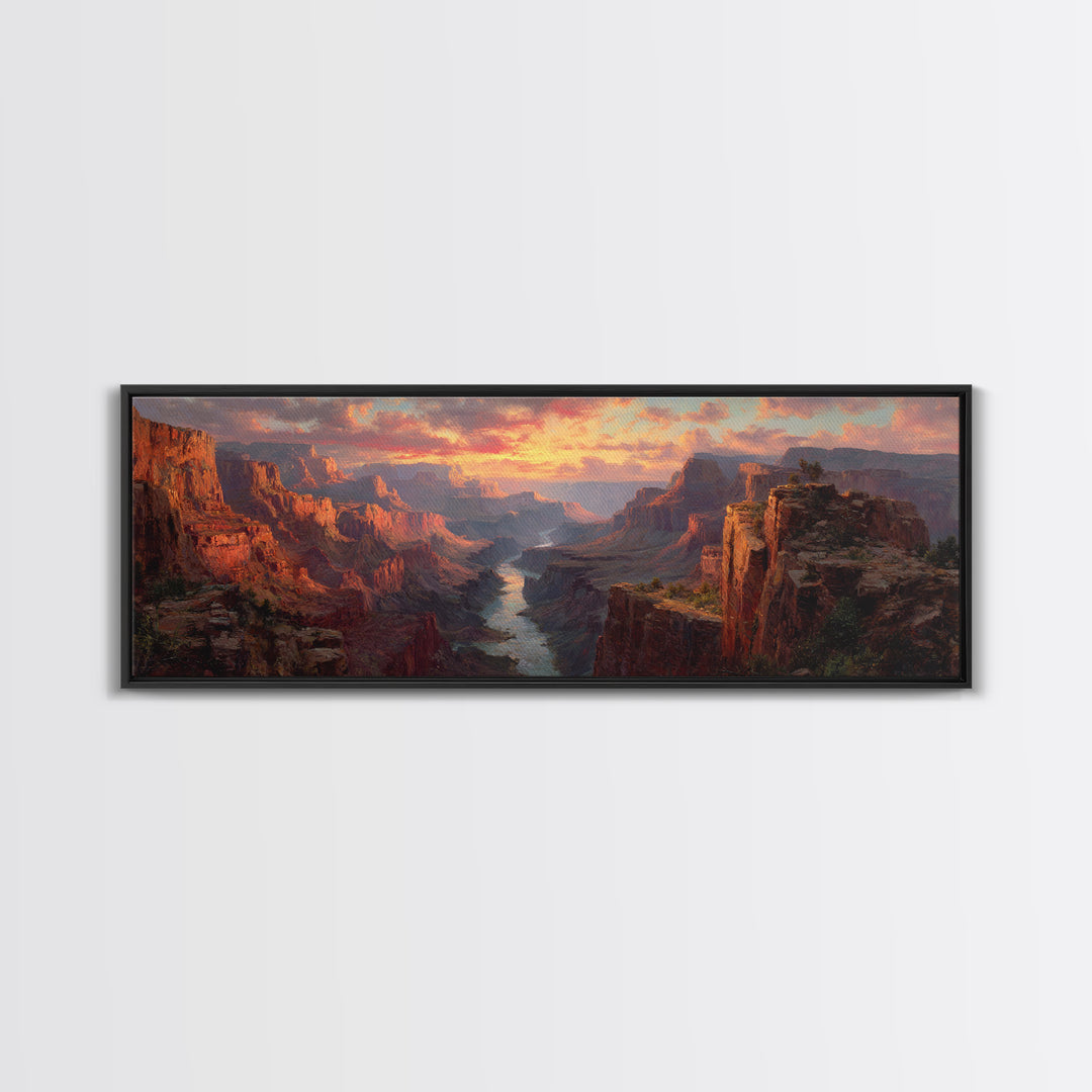 Grand Canyon River Sunset Wall Art, Panoramic Canvas Print, Southwest Landscape Decor, Large Desert Art For Living Room Decor
