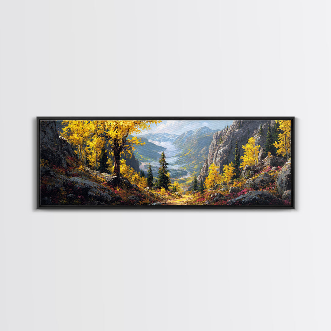 Golden Aspen Mountain Valley Canvas Print, Autumn Landscape Wall Art, Nature Wall Decor, Cabin Decor, Large Living Room Panoramic Art