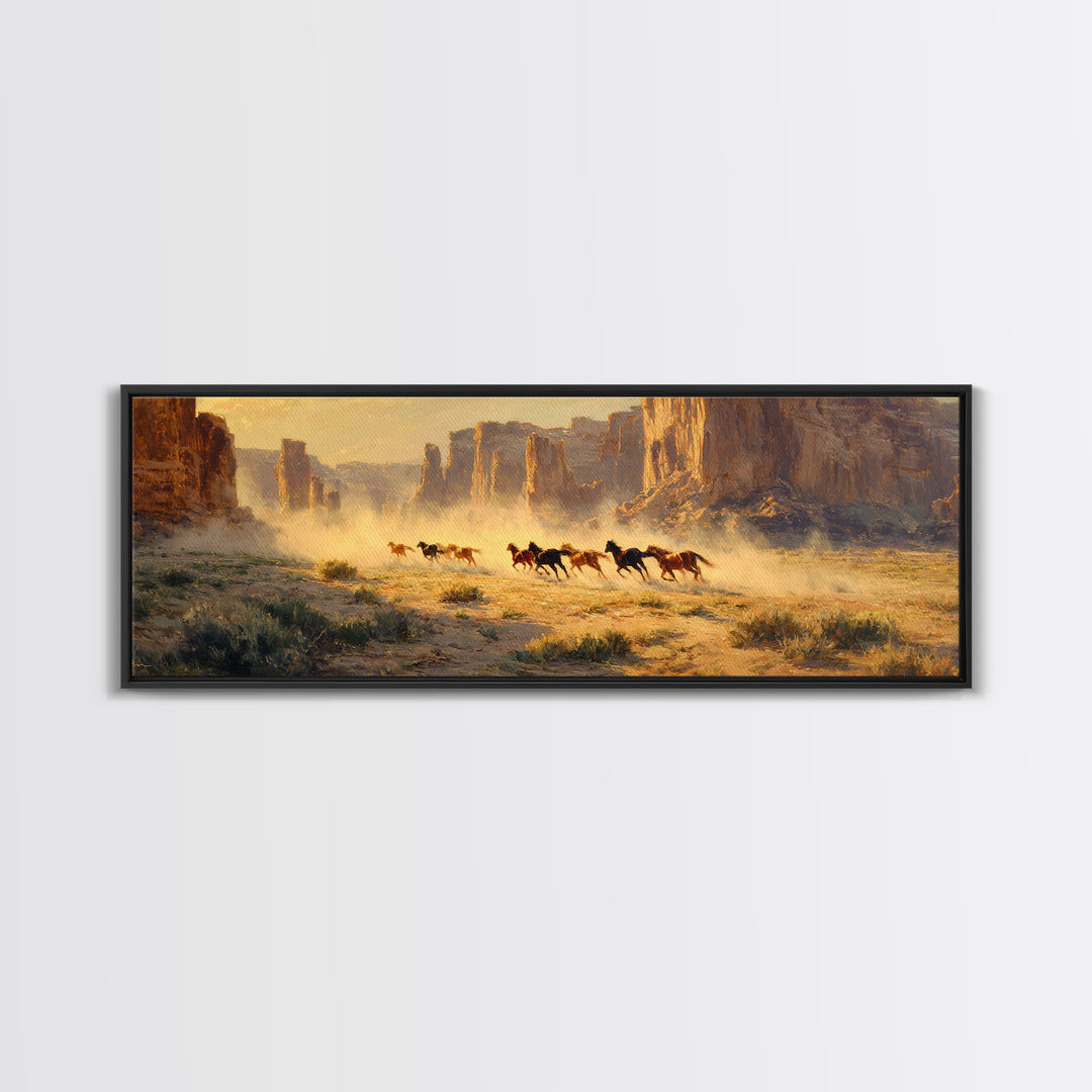 Wild Horses Running Through Desert Canyon Wall Art, Western Landscape Canvas Print, Southwest Decor, Rustic Living Room Art