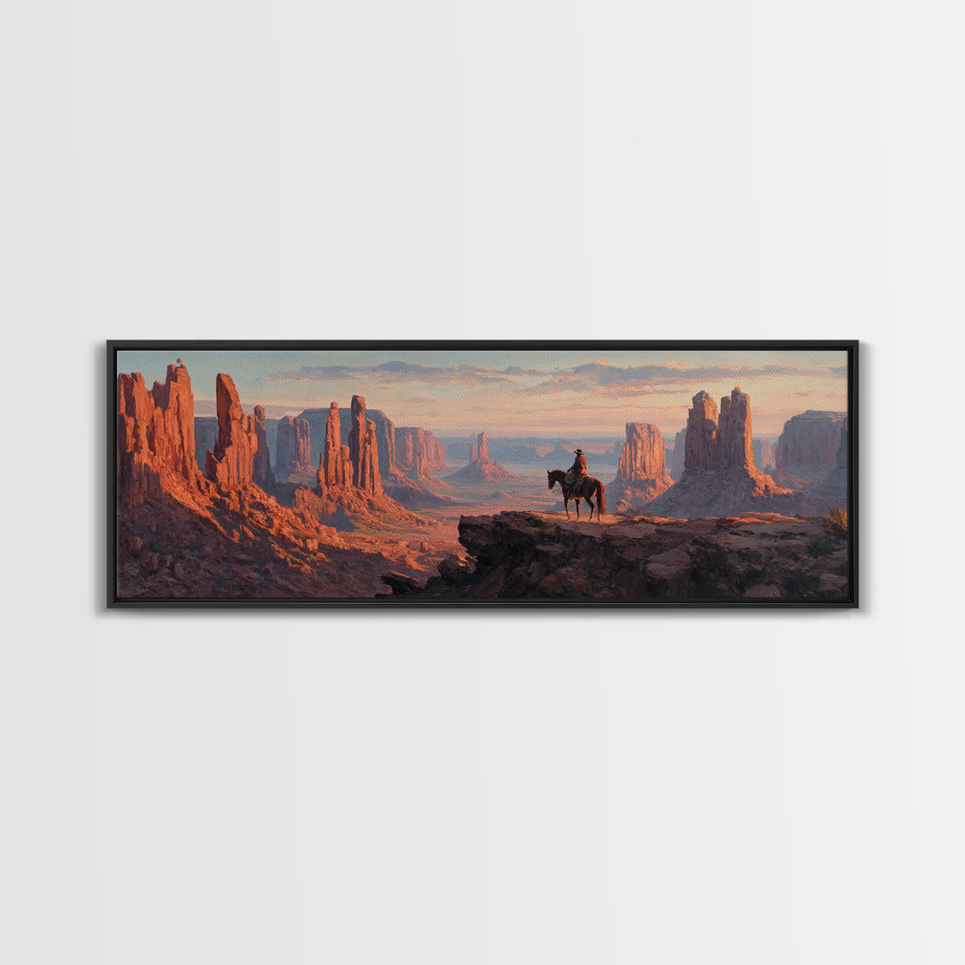 Monument Valley Cowboy Canvas Print, Western Desert Landscape, Southwestern Wall Art, Rustic Ranch Home Above Sofa Decor
