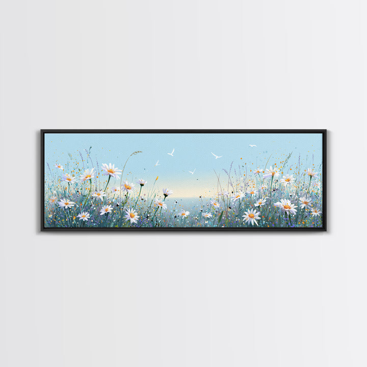 Blue Daisy Meadow Wall Art, Coastal Wildflower Canvas Print, Serene Nature Decor, Nursery Bedroom Art, Housewarming Gift