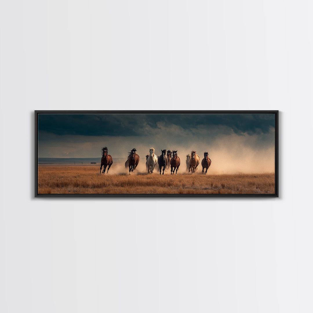 Wild Horses Running Storm Wall Art, Dramatic Western Prairie Canvas, Equine Landscape Print, Rustic Ranch Home Decor, Horse Lover Gift
