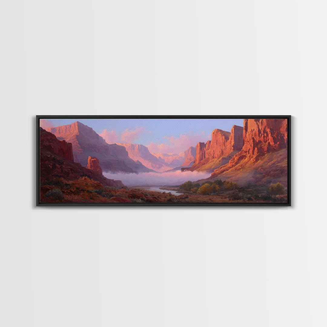 Red Rock Canyon River Sunrise Wall Art, Southwest Desert Canvas Print, Panoramic Landscape Decor, Warm Nature Art Print For Home