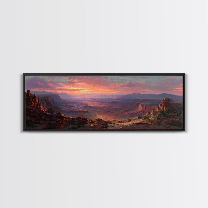 Desert Canyon Sunset Wall Art, Panoramic Landscape Canvas Print, Southwestern Home Decor, Large Living Room Art Gift Idea