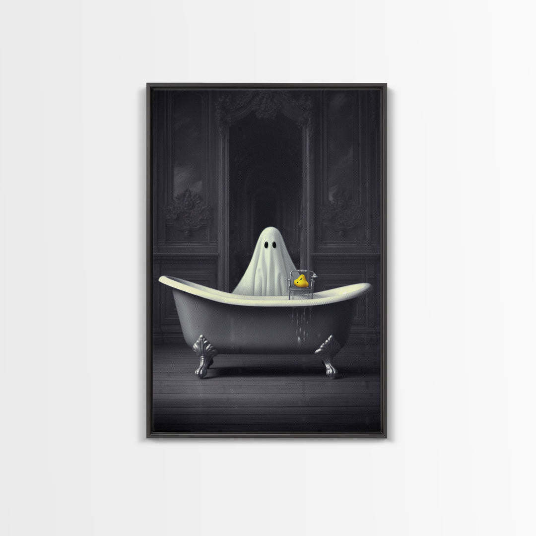 Ghost Bathroom Canvas, Dark Romantic Ghost Standing in Bathroom Creepy,  Ghost in the Bath tub Wall Art Halloween Canvas, Funny Halloween