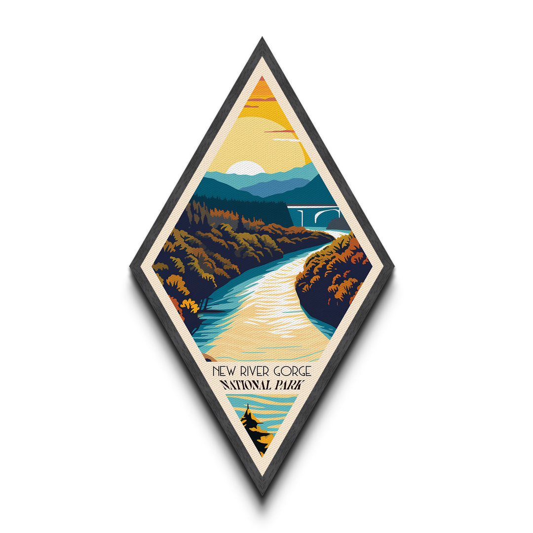 New River Gorge National Park Diamond Shaped Travel Poster Canvas Art Print, Canvas Wall Art, Travel Gift, West Virginia Travel Art