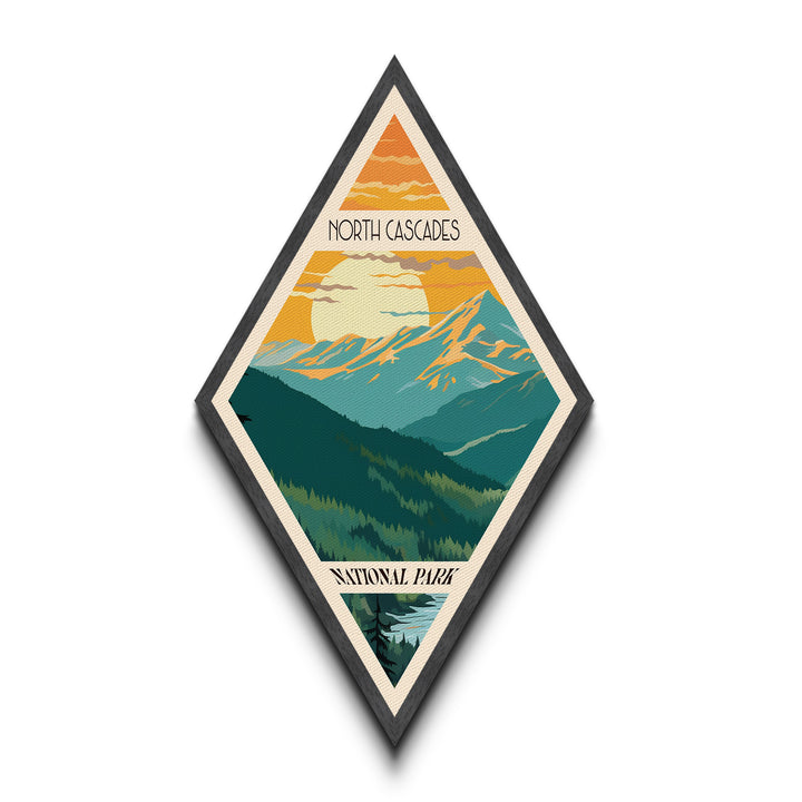 North Cascades National Park Diamond-Shaped Adventure Poster Canvas Art Print, Canvas Wall Art, Travel Present, Washington Travel Art