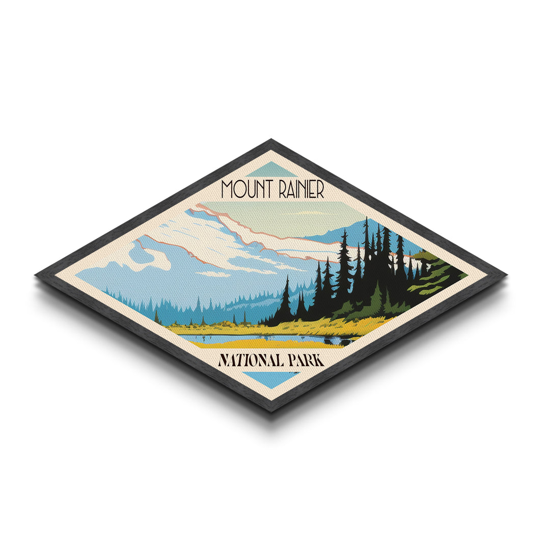Mount Rainier National Park Diamond Shaped Travel Poster Art Canvas Art Print, Canvas Wall Art, Travel Gift, Washington Travel Art