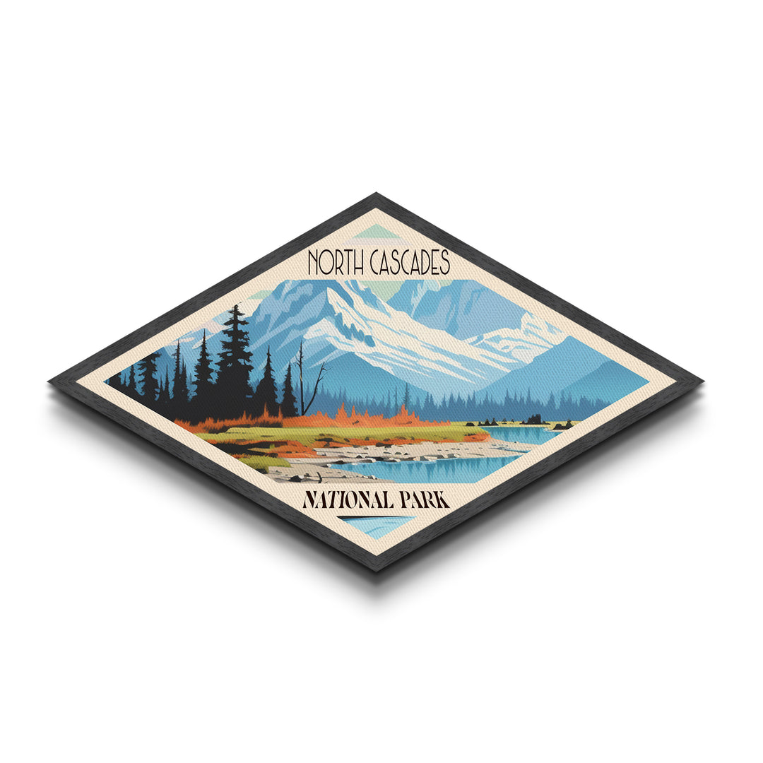 North Cascades National Park Diamond Shaped Travel Poster Art Canvas Art Print, Canvas Wall Art, Travel Gift, Washington Travel Art