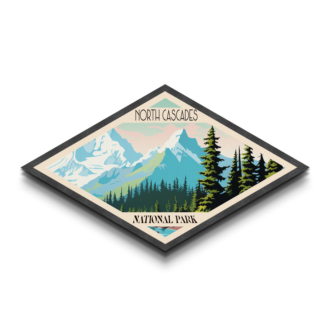 North Cascades National Park Travel Poster Art Canvas Texture Print, Travel Decor Art, Midcentury Modern Retro Decor Washington Travel Art