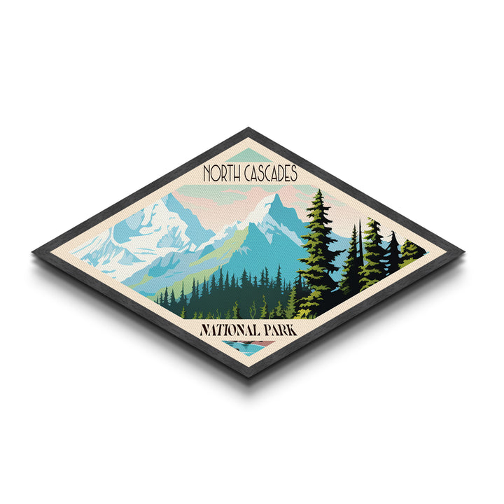 North Cascades National Park Travel Poster Art Canvas Texture Print, Travel Decor Art, Midcentury Modern Retro Decor Washington Travel Art