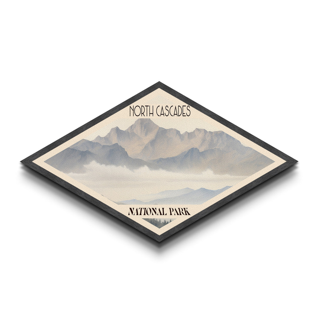 North Cascades National Park Diamond Shaped Travel Poster Canvas Art Print, Canvas Wall Art, Travel Gift, Washington Landscape