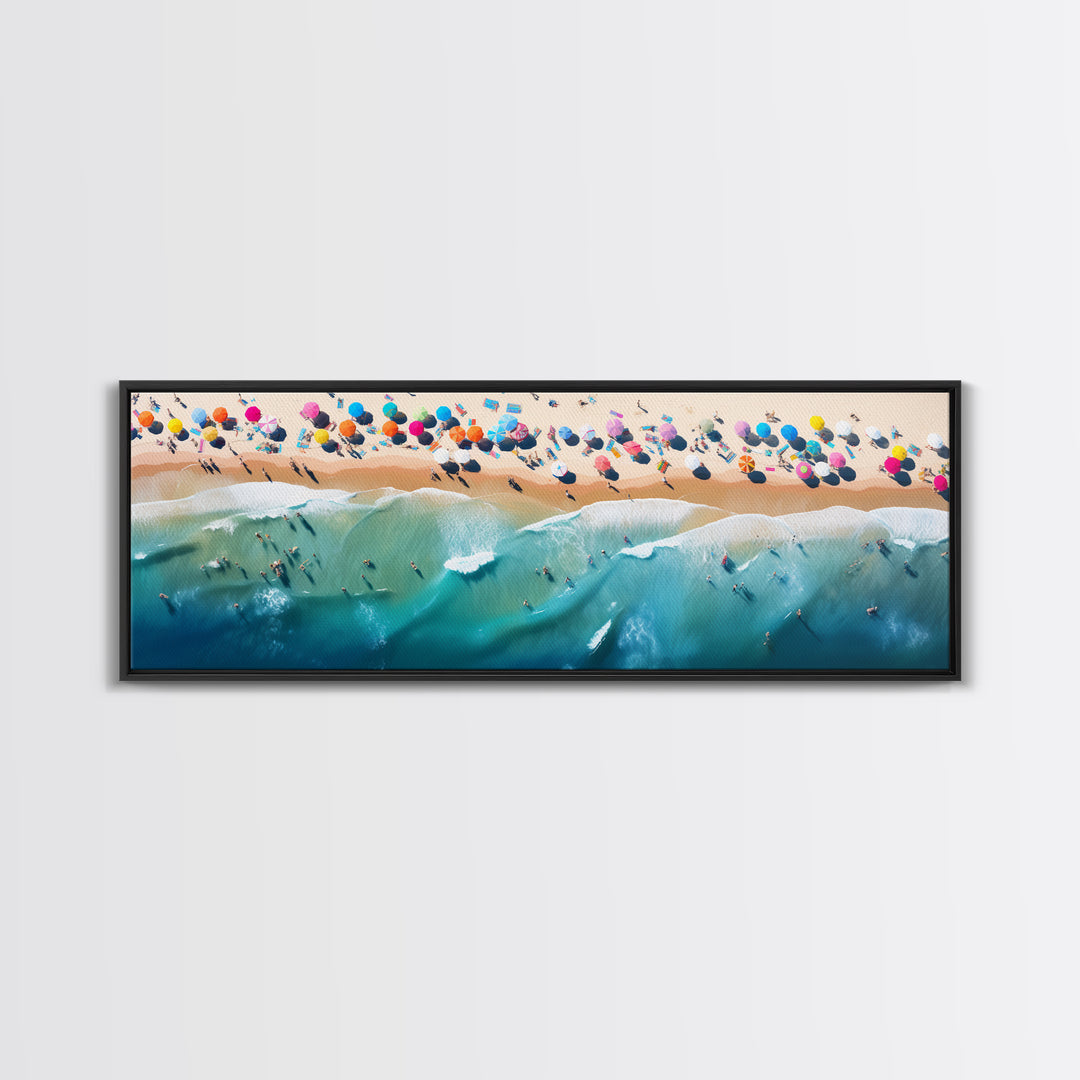 Bird's Eye View Of The Beach, Framed Canvas Print, Beach Seascape Oil Painting Print, Pebble Beach, Myrtle Beach Art, Charleston Art