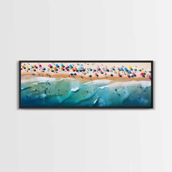 Bird's Eye View Of The Beach, Framed Canvas Print, Beach Seascape Oil Painting Print, Pebble Beach, Myrtle Beach Art, Charleston Art