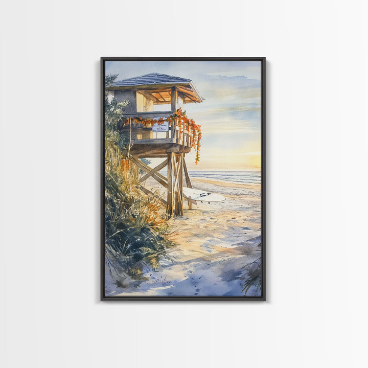 Lifeguard Shack Decorated For Christmas, Tropical Christmas Wall Art, Canvas Print, Wood Framed Wall Art, Christmas Vintage, Christmas