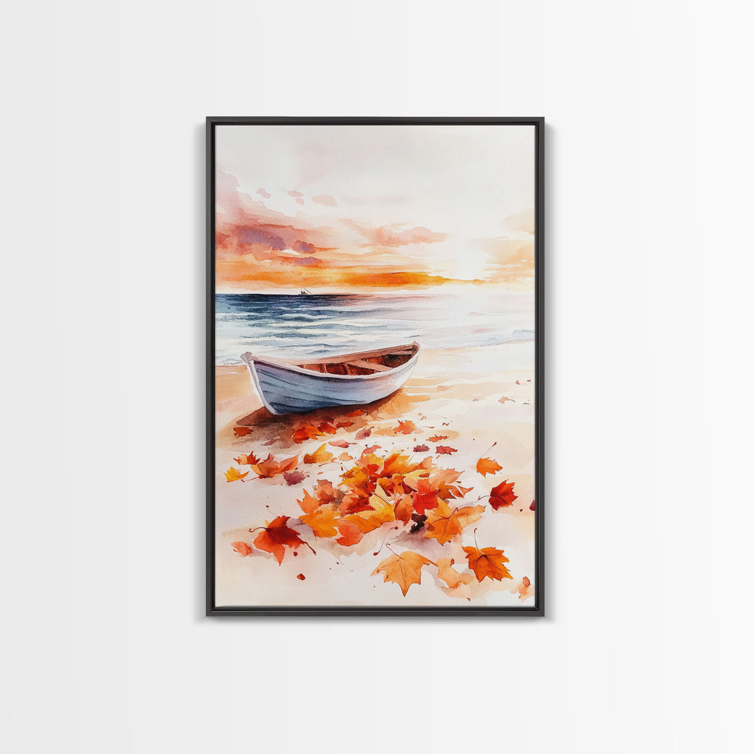Canoe On A Serene Fall Lake, Framed Canvas Print, Autumn Decor, Fall Wall Art, Fall Poster, Autumn Prints Wall Art