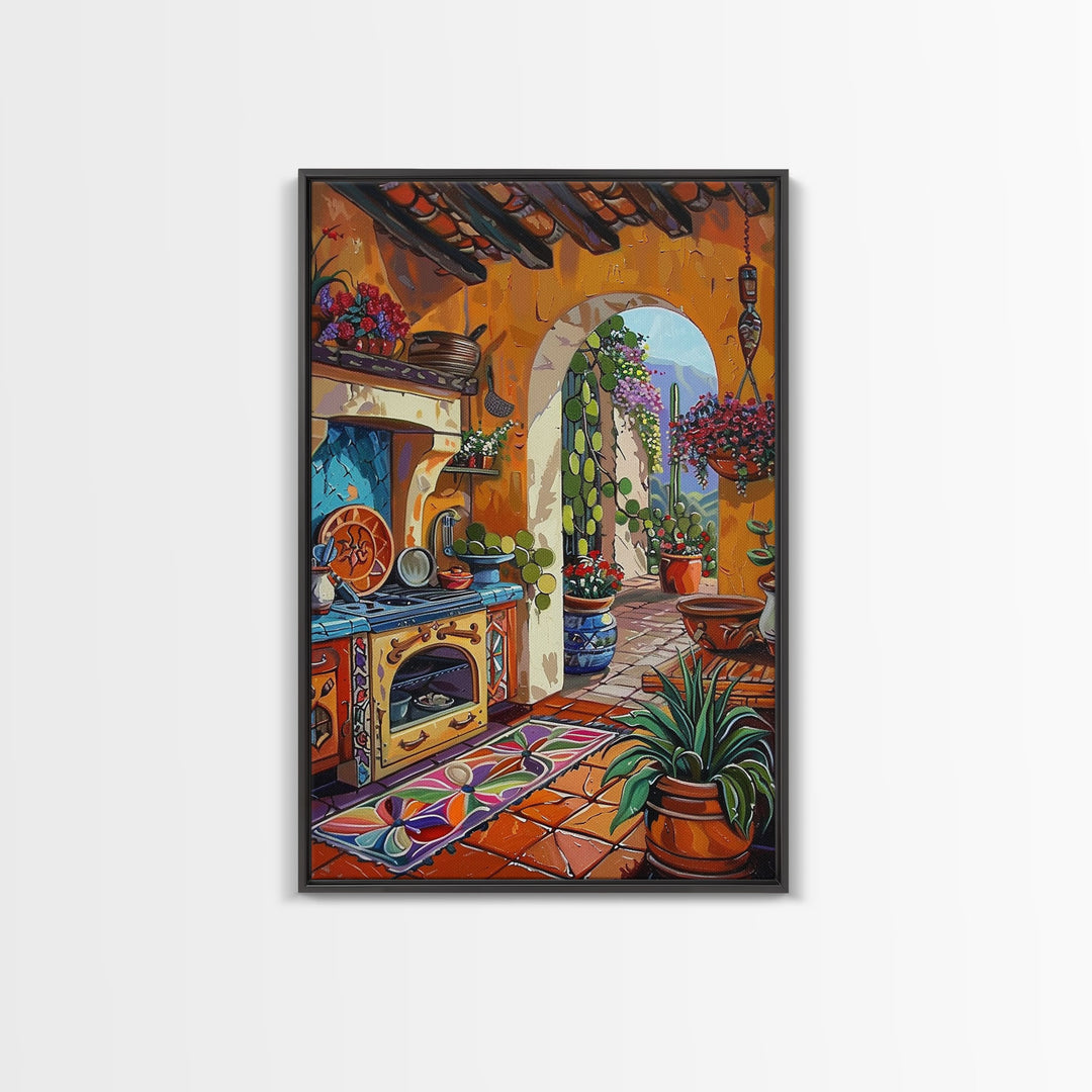 Colorful Southwestern Kitchen Framed Canvas Print Mexican Tile Art Decor Vibrant Wall Art Best Gift Idea Above Sofa Home Seasonal Decor