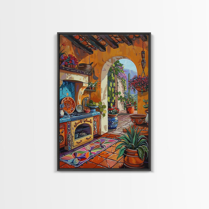 Colorful Southwestern Kitchen Framed Canvas Print Mexican Tile Art Decor Vibrant Wall Art Best Gift Idea Above Sofa Home Seasonal Decor
