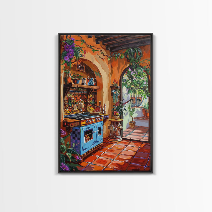 Rustic Spanish Style Kitchen Framed Canvas Print Colorful Tile Art Best Gift Idea Above Sofa Bright Home Decor Seasonal Wall Art