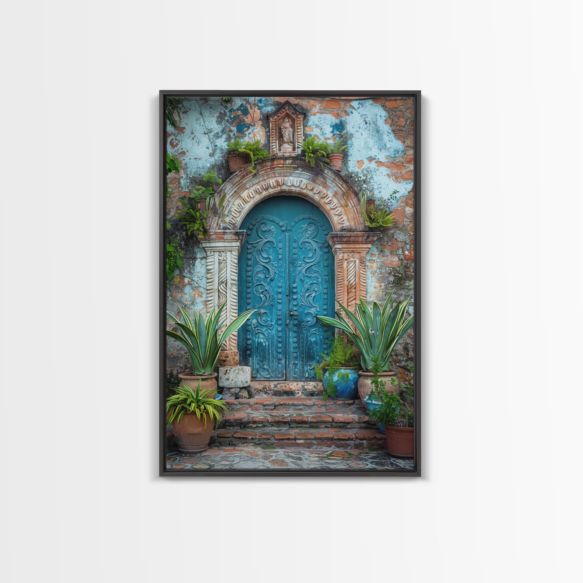 Change324 Mexican Wall Art, Framed Canvas Print, Old Town Mexico