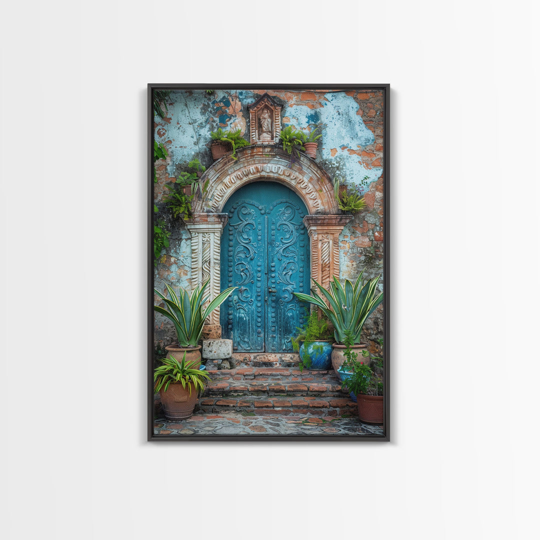 Change324 Mexican Wall Art, Framed Canvas Print, Old Town Mexico Architecture Wall Art, Framed Art