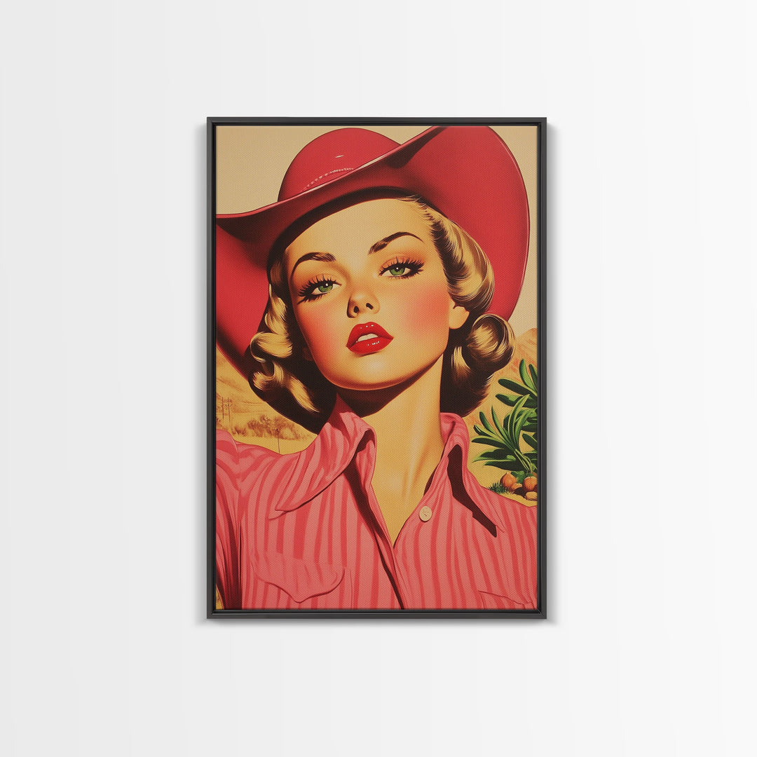 Blonde Cowgirl in Fall Forest Canvas Print, Autumn Wall Art, Farmhouse Fall Decor, Seasonal Holiday Decor, Vintage Western Art, Canvas Print