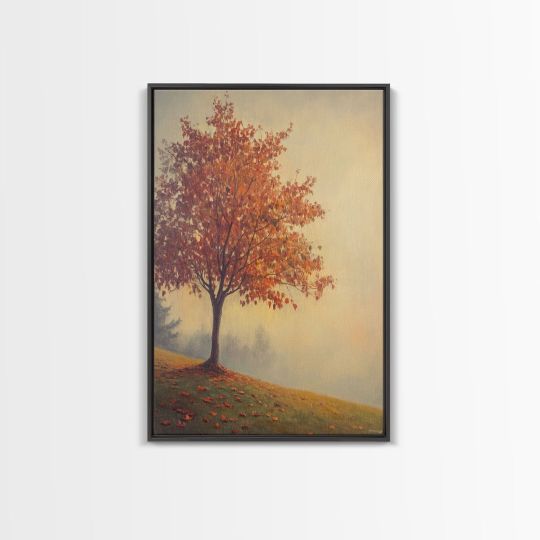 Framed Canvas Print of a Fall Landscape with Vibrant Autumn Tree and Leaves, Seasonal Wall Art, Best Gift Idea, Modern Farmhouse Decor