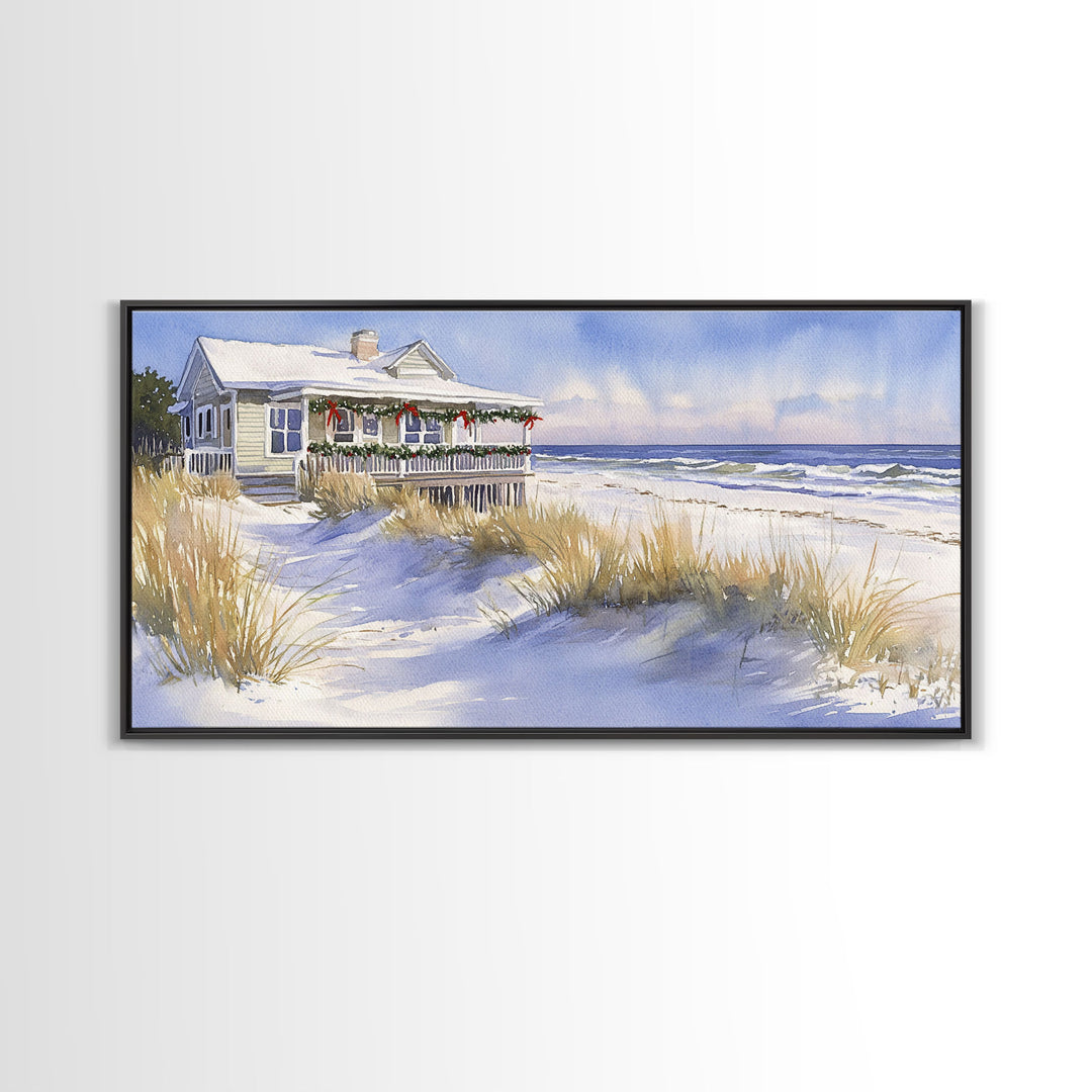Coastal farmhouse Christmas beach decor Canvas Print rustic cabin holiday wall art vintage Christmas art seasonal decor holiday home decor