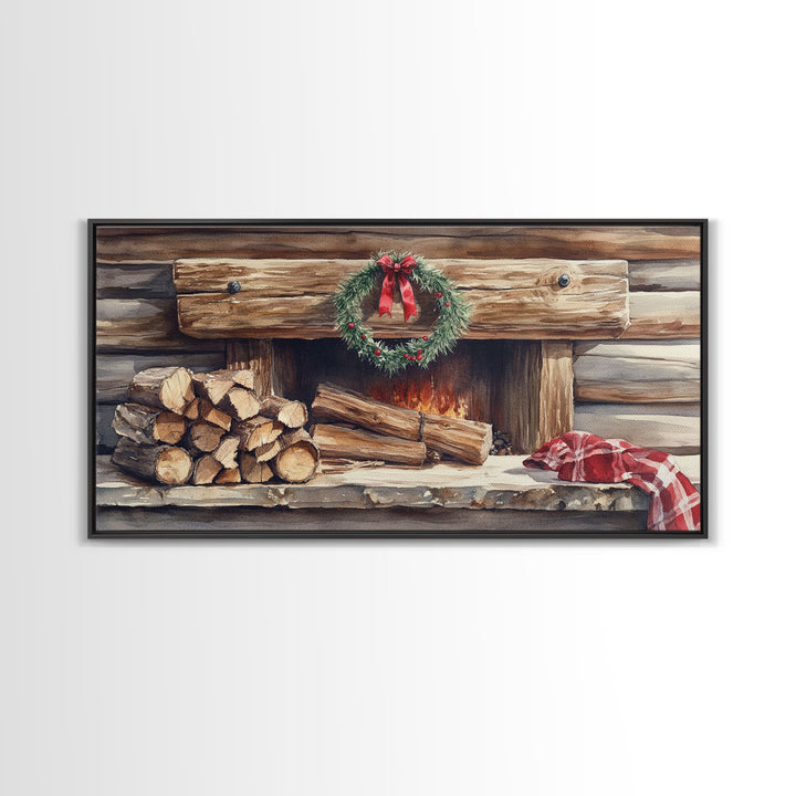 Cozy Cabin Fireplace Christmas Canvas Print | Rustic Christmas Wall Art | Holiday Home Decor | Christmas Mantle Decor | 2024 Christmas Gift