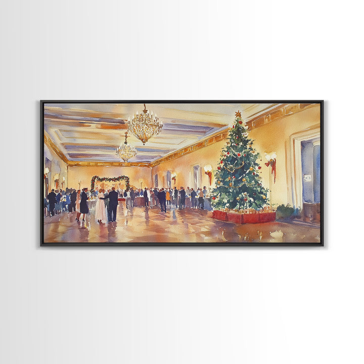 Elegant Ballroom Christmas Party Scene, Framed Canvas Print, Holiday Wall Art, Christmas Decor, Wall Art, Seasonal Decor, Best Gift Idea