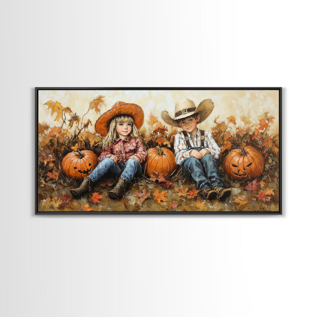 Framed Canvas Print Cowboy On Horse Overlooking Fall Mountain Peaks Western Horse Rider Autumn Scenic Wall Art Fall Colors