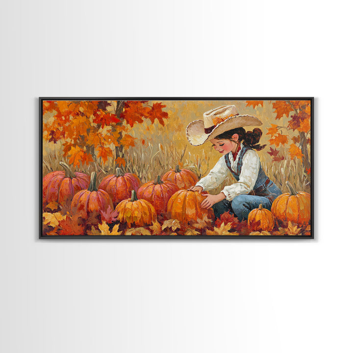 Framed Canvas Print colorful autumn landscape, vibrant fall foliage and misty morning setting, tranquil country home decor rustic wall art