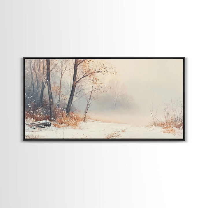 Vintage Family Christmas Scene Framed Canvas Print with Tree Decorations, Ideal Holiday Wall Art Gift for Retro Christmas Decor