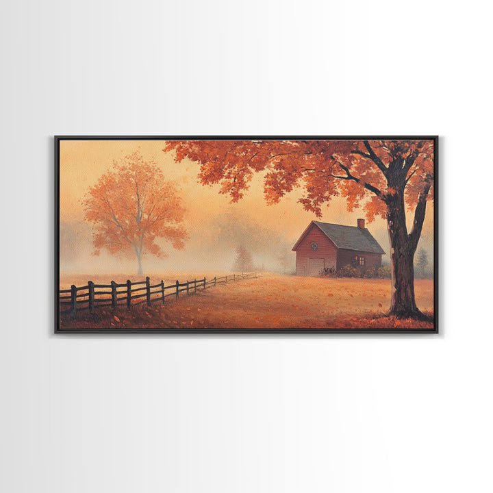 Rustic Barn Painting, Framed Canvas Print, Farmhouse Decor, Farmhouse Wall Art, Vintage Style Fall Barn Landscape Painting, Original Artwork